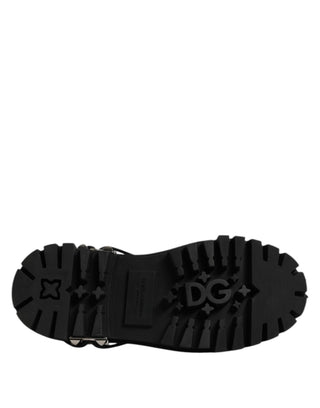 Dolce & Gabbana Black Leather Embellished Trekking Derby Shoes