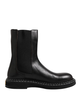 Dolce & Gabbana Black Leather Mid Calf Boots Flats Shoes
