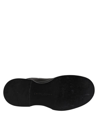 Dolce & Gabbana Black Leather Mid Calf Boots Flats Shoes