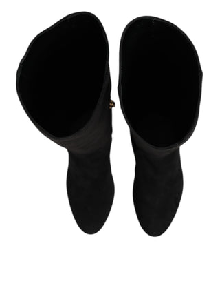 Dolce & Gabbana Black Suede Leather Knee High Boots Shoes