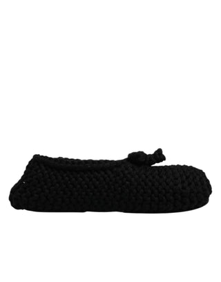 Dolce & Gabbana Black Wool Slip On Flats Ballerina Shoes