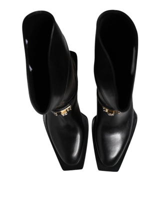 Dolce & Gabbana Black Leather High Boots Flats Shoes