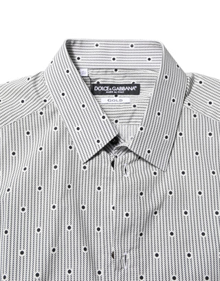 Dolce & Gabbana Gray Dotted Semi Fitted GOLD Men Formal Shirt