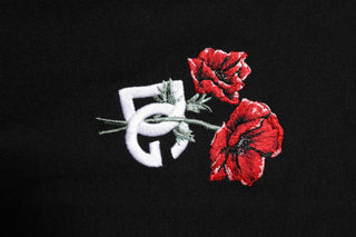 Dolce & Gabbana Black Wool DG Logo Rose Collared Polo T-shirt