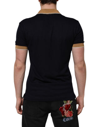 Dolce & Gabbana Black Cashmere Crown Logo Men Polo T-shirt