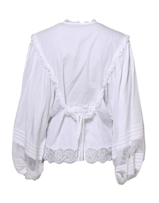 Dolce & Gabbana White Ruffled Lace Embellished Blouse Top