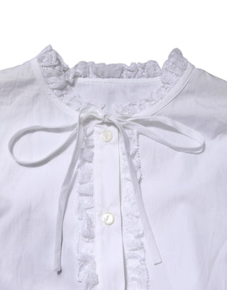 Dolce & Gabbana White Ruffled Lace Embellished Blouse Top