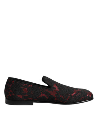 Dolce & Gabbana Red Black Jacquard Slip On Men Loafers Shoes