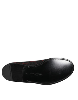 Dolce & Gabbana Red Black Jacquard Slip On Men Loafers Shoes