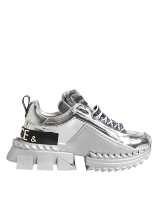 Dolce & Gabbana Silver Leather Super Queen Sneakers Shoes