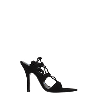 The Attico Black Leather Stiletto Heels Sandals