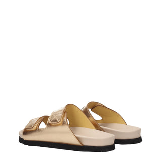 Palm Angels Gold Leather Slippers Sandals