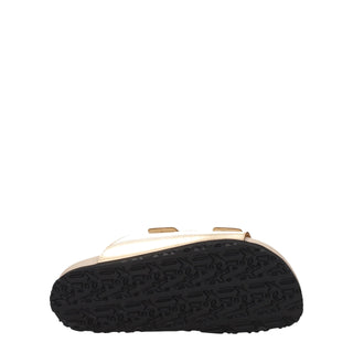 Palm Angels Gold Leather Slippers Sandals