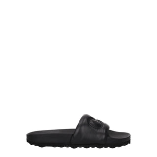 Off-White Black Leather Slippers Sandals