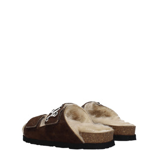 Palm Angels Brown Leather Slippers Sandals