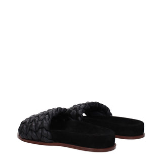 Chloé Black Leather Slippers Sandals