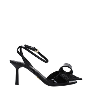 Prada Black Leather Stiletto Heels Sandals