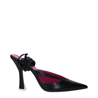 The Attico Black Leather Stiletto Heels Sandals