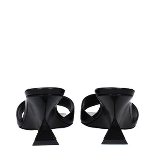 The Attico Black Leather Flat Sandals