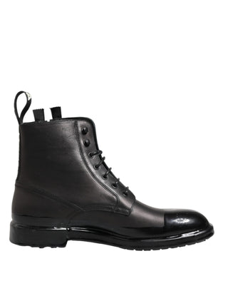 Dolce & Gabbana Brown Black Lace Up Mid Calf Men Boots Shoes