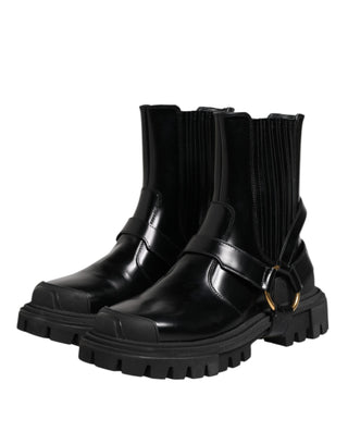 Dolce & Gabbana Black Leather Chelsea Men Short Boots Shoes
