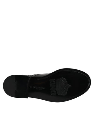 Dolce & Gabbana Black Leather Lace Up Mid Calf Boots Shoes