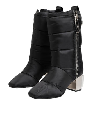 Dolce & Gabbana Black Padded Mid Calf Logo Heel Boots Shoes
