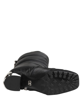 Dolce & Gabbana Black Padded Mid Calf Logo Heel Boots Shoes