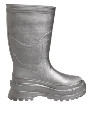 Dolce & Gabbana Metallic Silver Pull On Rain Boots Shoes