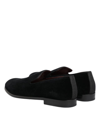 Dolce & Gabbana Black Velvet Loafers Formal Men Dress Shoes