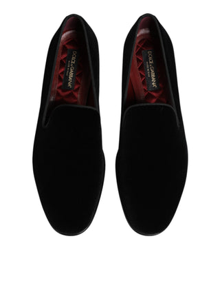 Dolce & Gabbana Black Velvet Slip On Loafers Men Formal Shoes