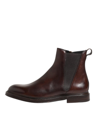 Dolce & Gabbana Brown Chelsea Leather Mid Calf Boots Shoes
