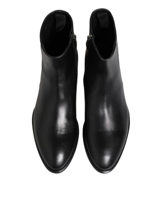 Dolce & Gabbana Black Leather Mid Calf Men Boots Shoes