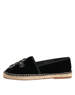 Dolce & Gabbana Black Cross Crystal Slip On Espadrille Shoes