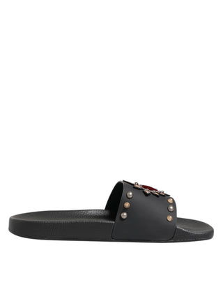 Dolce & Gabbana Black Rubber Sacred Heart Slides Men Beachwear Shoes