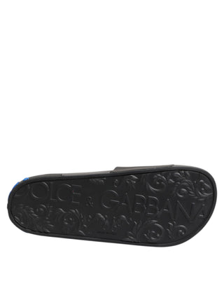 Dolce & Gabbana Black Leather Slides Flats Beachwear Shoes
