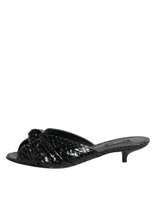 Dolce & Gabbana Black Leather Heels Slides Sandals Shoes