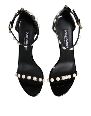 Dolce & Gabbana Black KEIRA Pearl Embellished Sandals Shoes
