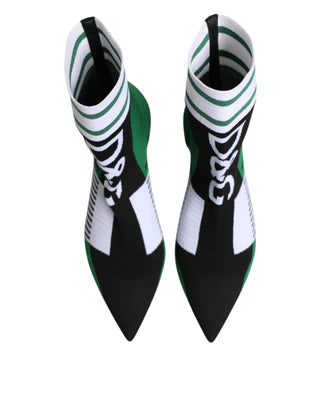 Dolce & Gabbana Green Stretch Sock Style Ankle Boots Shoes
