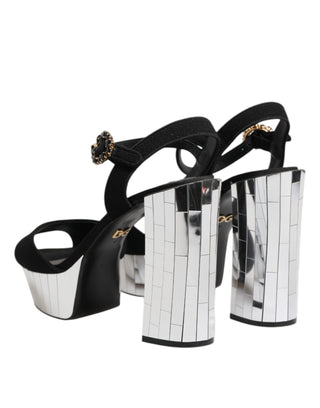 Dolce & Gabbana Black Crystal Ankle Strap Keira Sandal Shoes