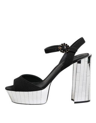 Dolce & Gabbana Black Crystal Ankle Strap Keira Sandal Shoes