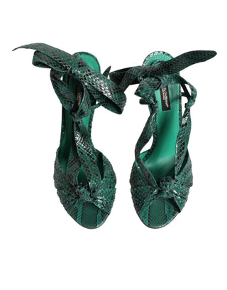 Dolce & Gabbana Green Python Leather Heels Sandals Shoes