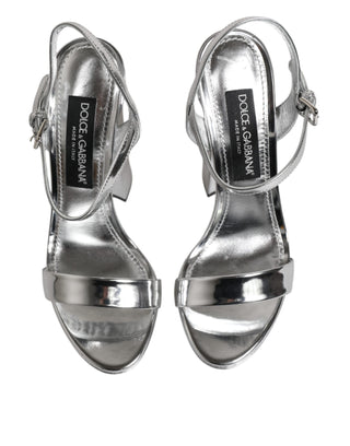 Dolce & Gabbana Silver Leather Platform Keira Sandals Shoes