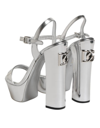 Dolce & Gabbana Silver Leather Platform Keira Sandals Shoes