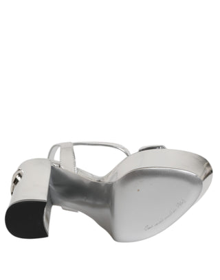 Dolce & Gabbana Silver Leather Platform Keira Sandals Shoes