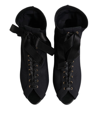 Dolce & Gabbana Black Stiletto Heels Lace Up Boots Shoes