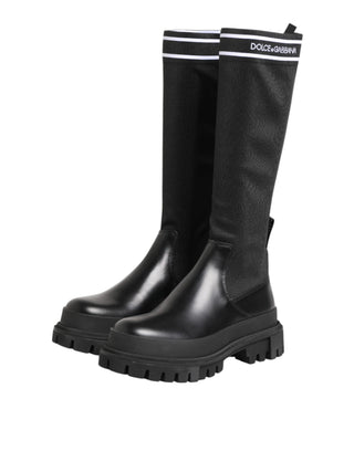 Dolce & Gabbana Black White Polyester Socks High Boots Shoes
