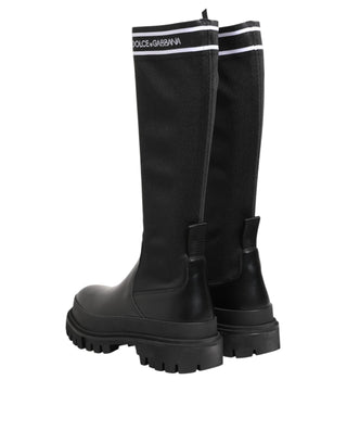 Dolce & Gabbana Black White Polyester Socks High Boots Shoes