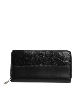 Dolce & Gabbana Black Leather Logo Plaque Zip Around Continental Wallet