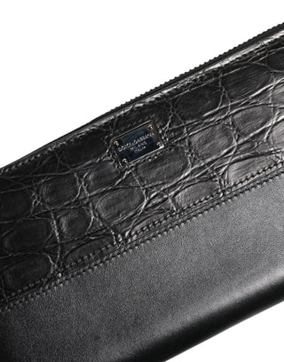 Dolce & Gabbana Black Leather Logo Plaque Zip Around Continental Wallet